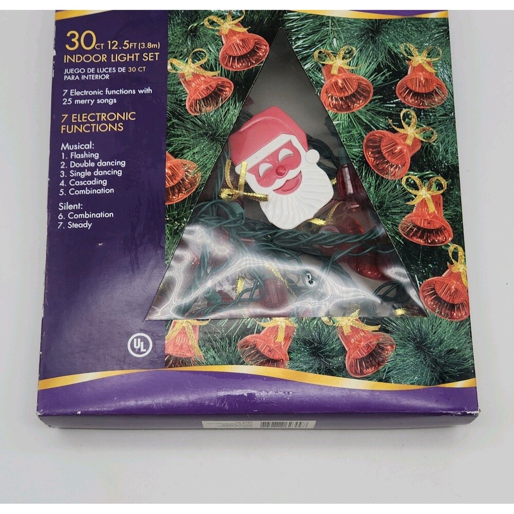 Vintage "Holiday Time" Musical Bells 22 ft. Xmas Lights Set Plays 25 Song NOS